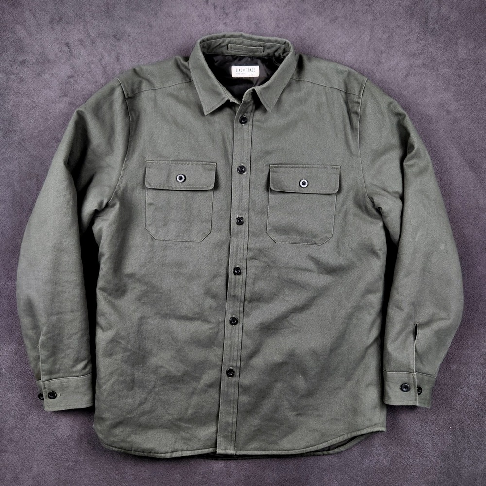 LINE OF TRADE‎ Shirt Jacket Mens Large Olive Green Quilted Lined Work Cotton